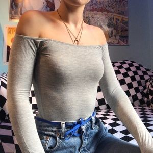 Grey Off shoulder Long Sleeve